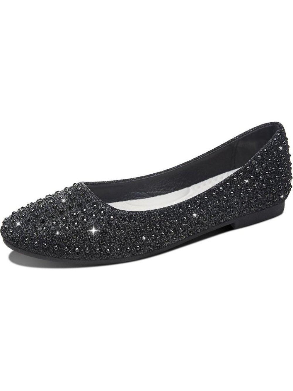 Women's Black Sparkly Classic Round Toe Rhinestone Comfortable Ballet Flats